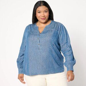 AnyBody Drapey Denim Henley Top - Sz 1X a657317